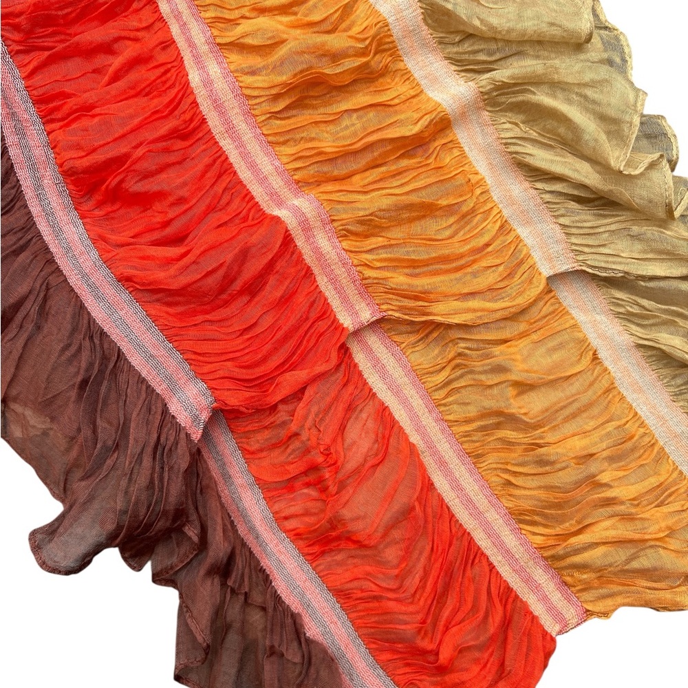 Sunset Ombré Ruffled Scarf – Sheer Boho Wrap - Picture 4 of 5